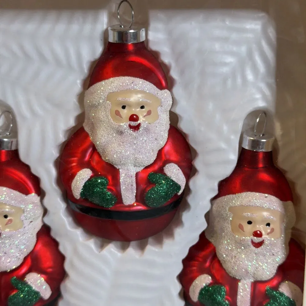 Vintage Roly Poly Santa Claus Glass Christmas Ornaments 3